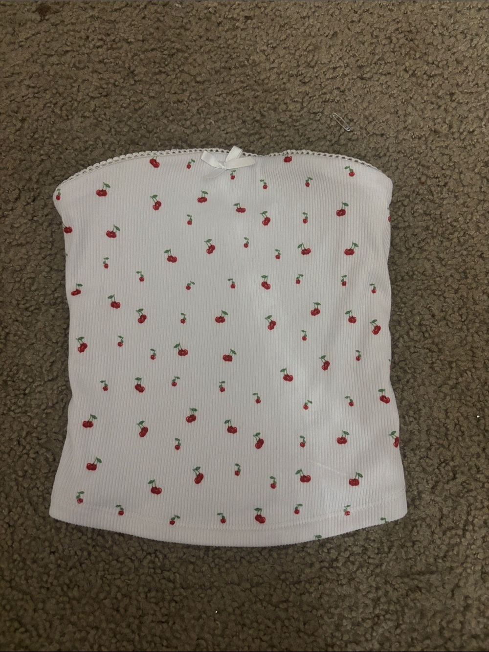 Rue21 White Strapless Cherry Print Crop Top
